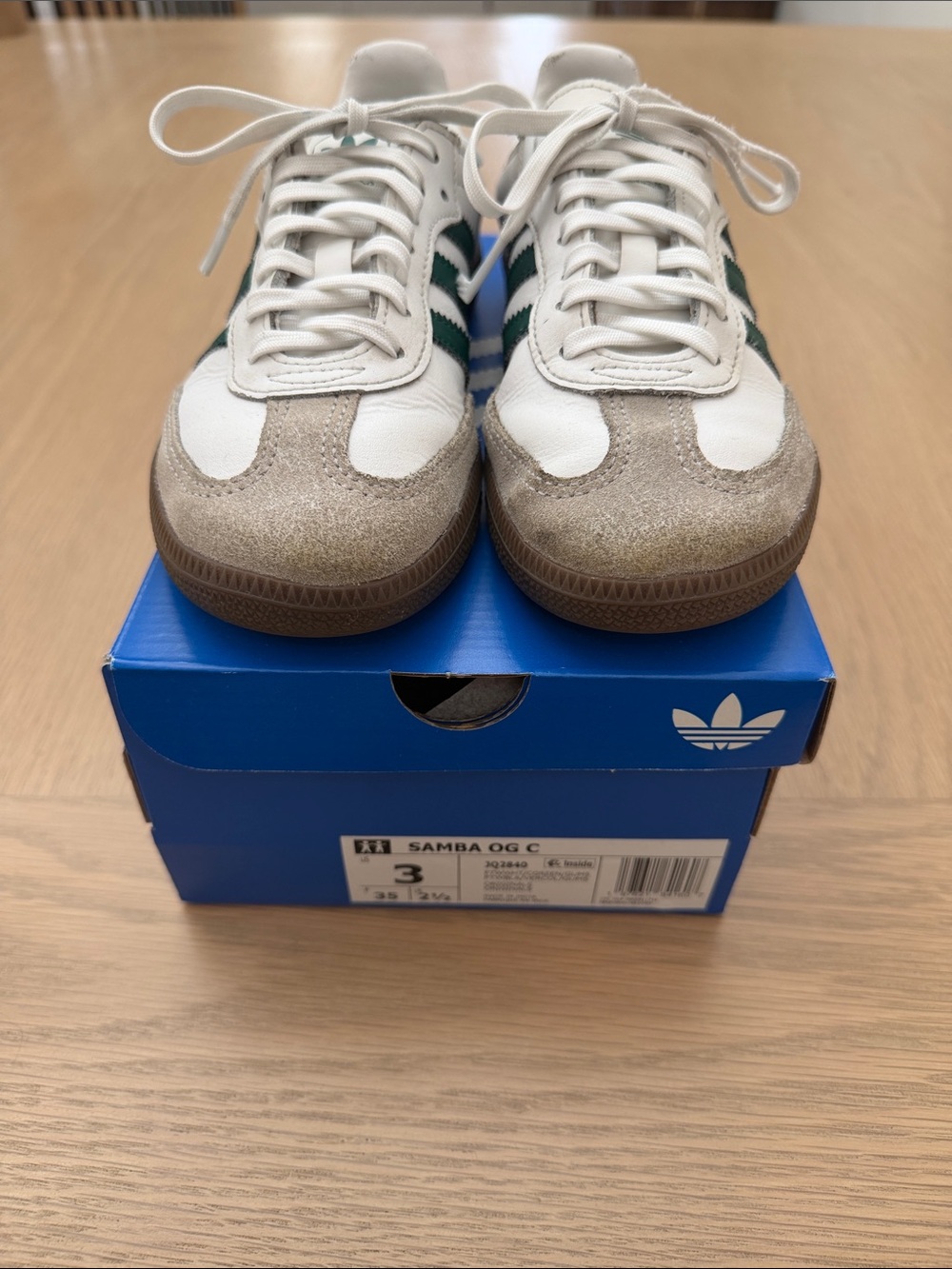 adidas Kids Samba OG C Sneakers in White, Green and Tan